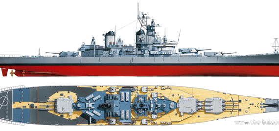 Корабль USS BB-62 New Jersey [Battleship] (1983) - чертежи, габариты, рисунки